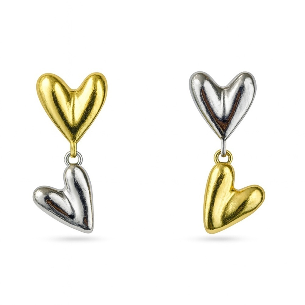 Minimalist Design Gold and Silver Heart Earrings - Picture 1 of 9